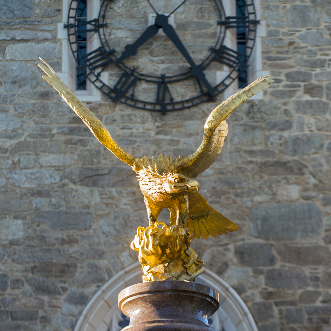 Boston College's Gasson Hall eagle sculpture.