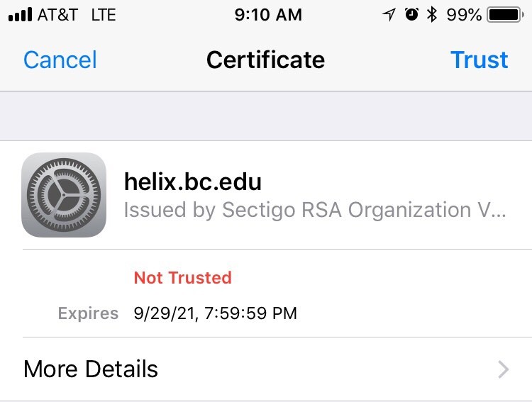 Figure 1: Click "Trust" on the Certificate.