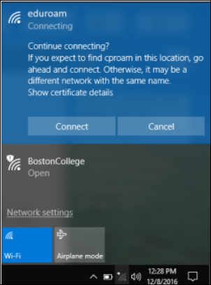 Figure 5: Click "Connect" on Windows.