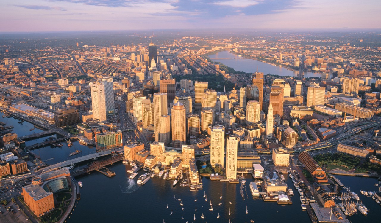 DC5797 Aerial view of waterfront downtown, Boston, MA