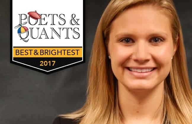 A Headshot of Katie Philippi with the Poets & Quants "Best and Brightest" logo overlaid on it 