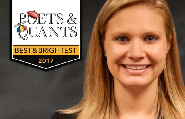 A Headshot of Katie Philippi with the Poets & Quants "Best and Brightest" logo overlaid on it