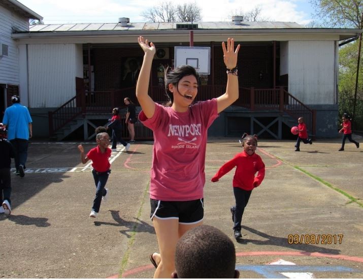 Students playing tag