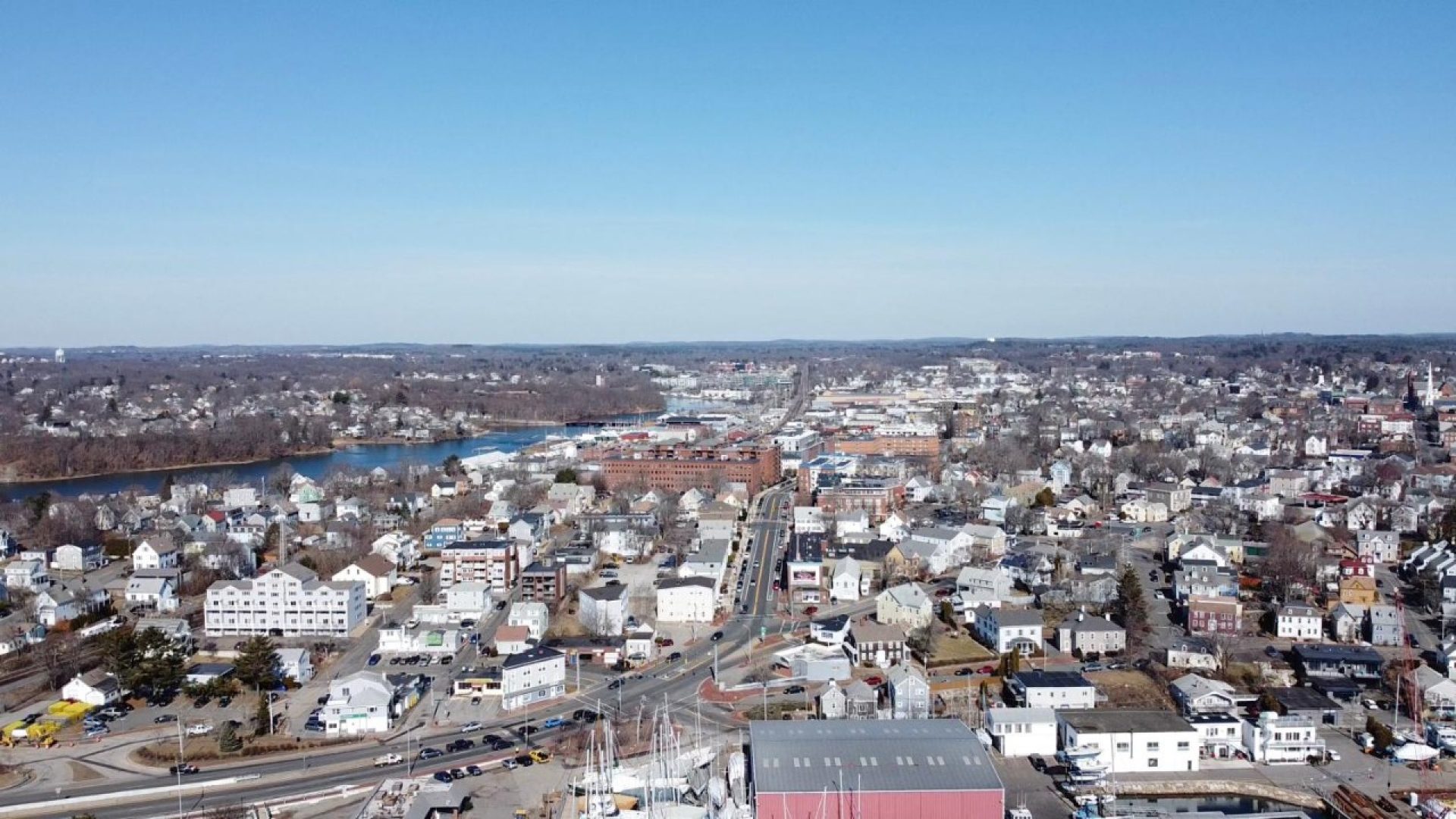 Aerial shot of Beverly, MA