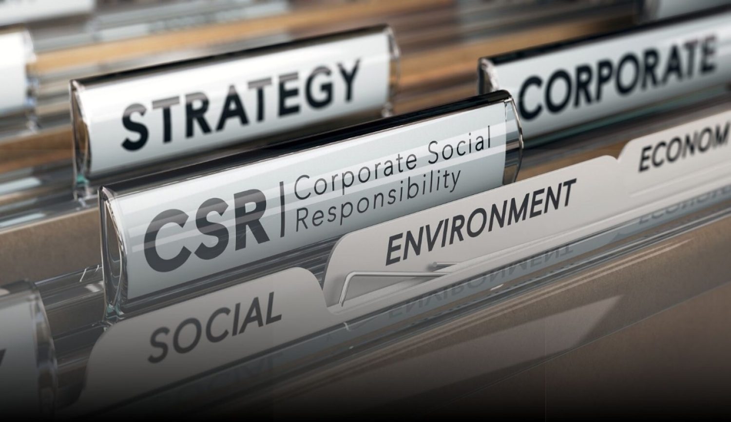 image of file folders with the titles "strategy", "CSR|Corporate Social Responsibility", "Social", "Environment", and "Corporate"