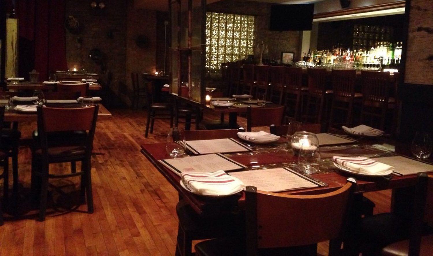 Empty, dimly lit restaurant 