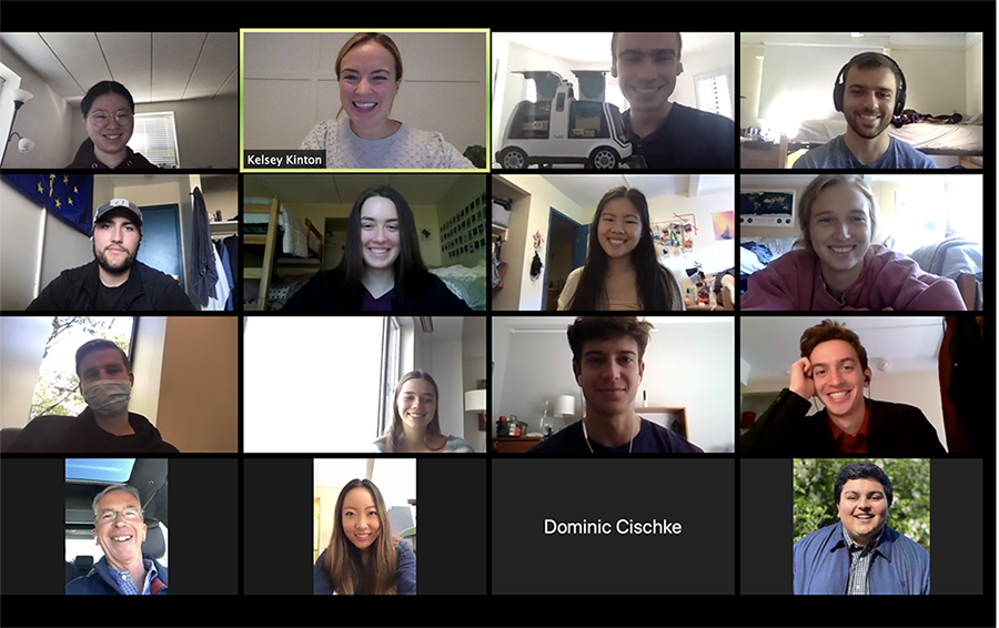 screenshot of a zoom call with smiling students