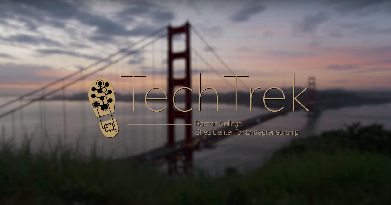 blurred shot of the Golden Gate Bridge with the TechTrek logo in the foreground