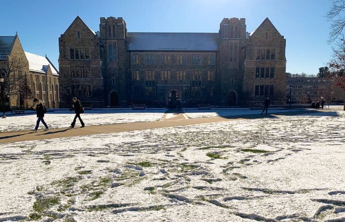 Fulton Hall with a blanket of snow