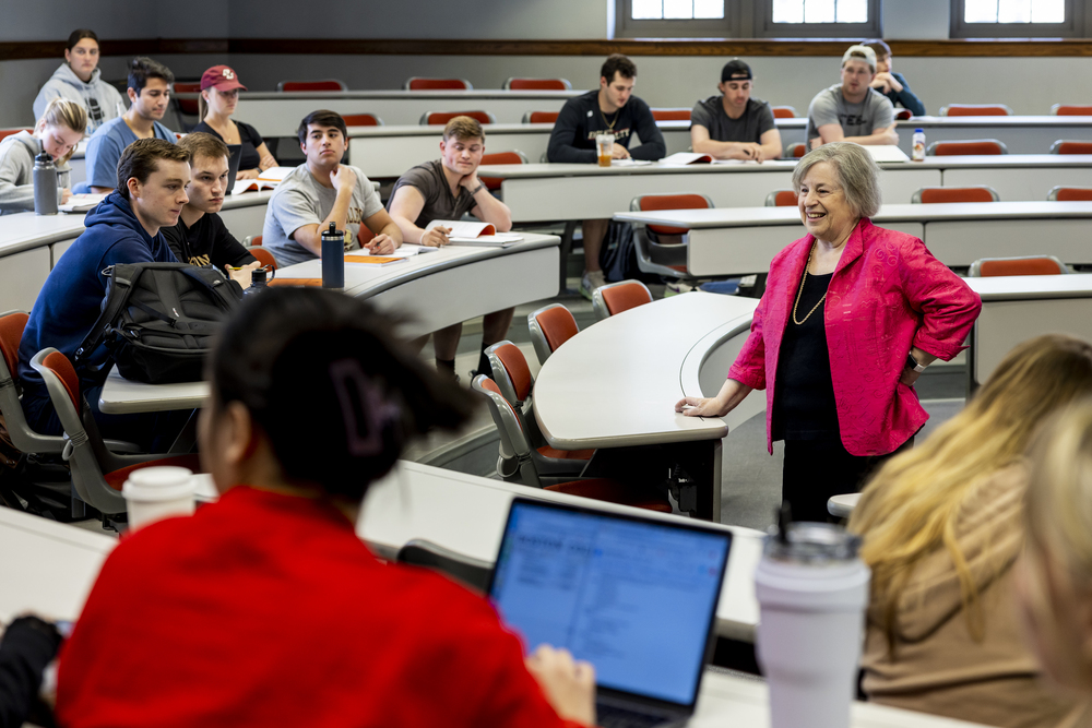 April 11, 2023 -- Judith Gordon, Boston College Carroll School of Management Associate Dean for Teaching and Learning, Professor, and Chairperson, teaching in Fulton Hall.