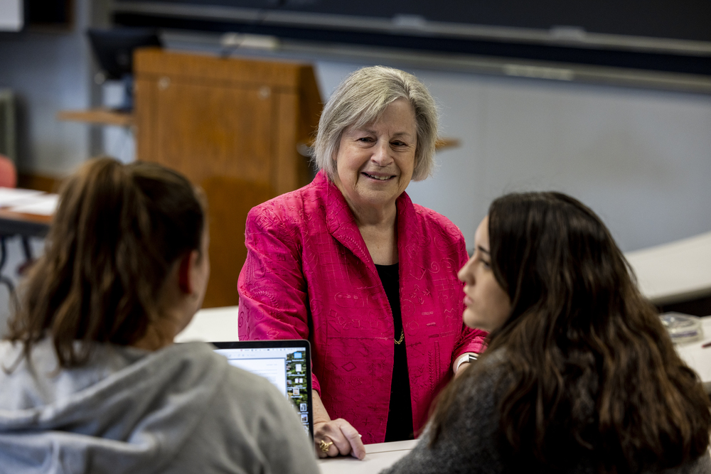 April 11, 2023 -- Judith Gordon, Boston College Carroll School of Management Associate Dean for Teaching and Learning, Professor, and Chairperson, teaching in Fulton Hall.