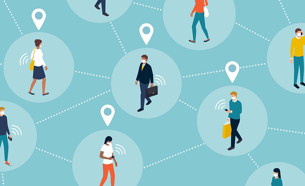 Photo of graphic web of people connected with location data