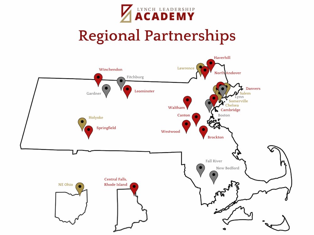 LLA Regional Partnership map of Massachusetts, Ohio, and Rhode Island