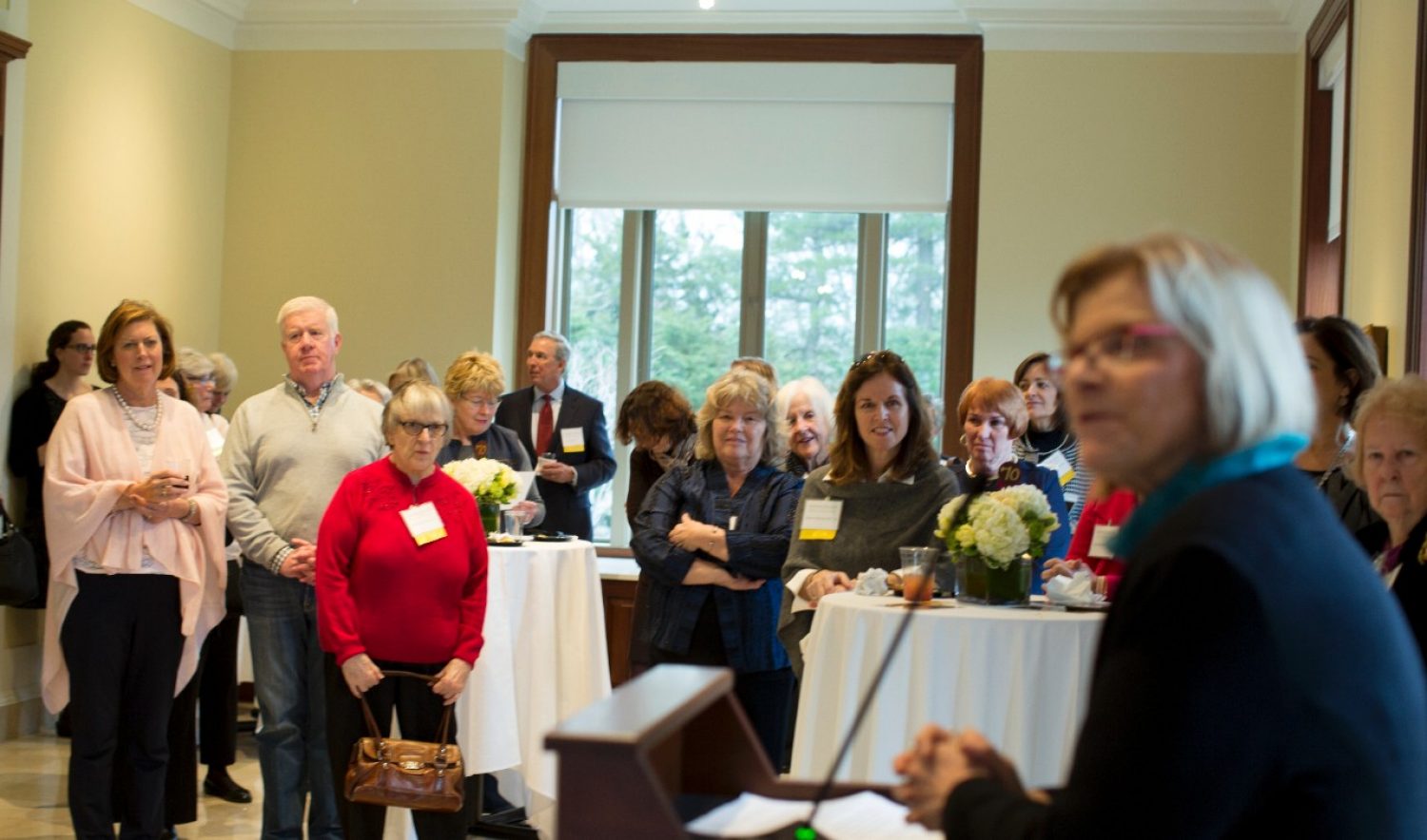 Dean Susan Gennaro speaks to alumni, faculty, and students at the 70th anniversary of the Boston College school of nursing