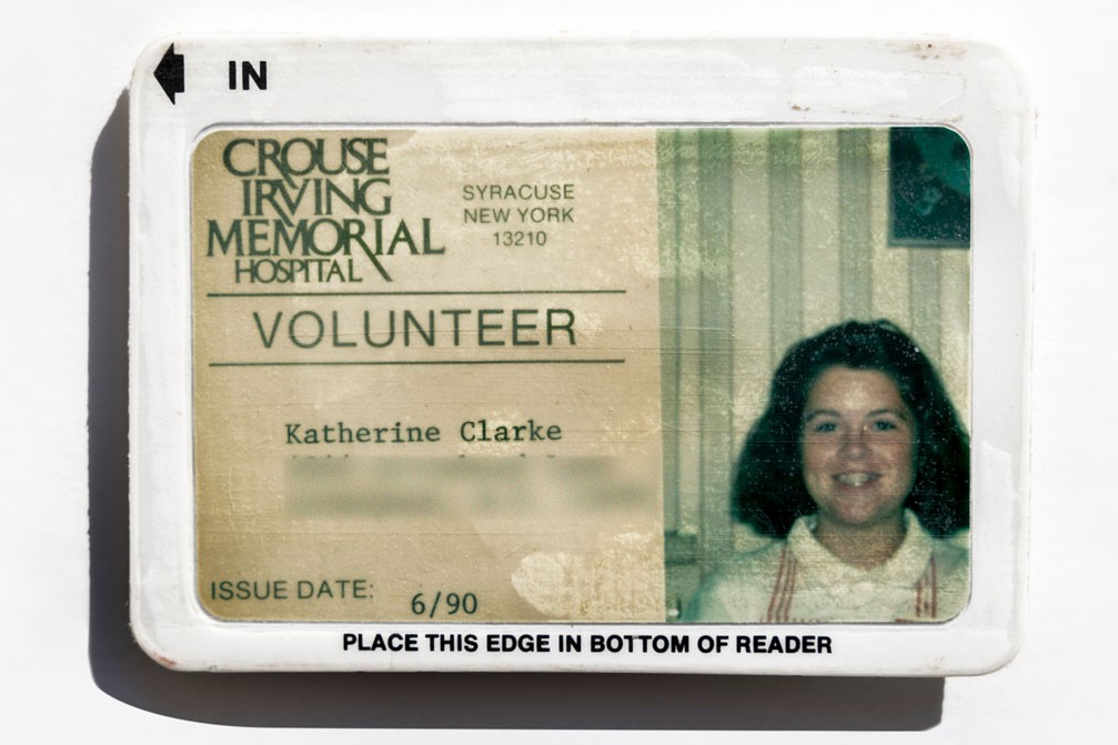 Crouse Irving Memorial Hospital ID badge for candy striper Katherine Gregory