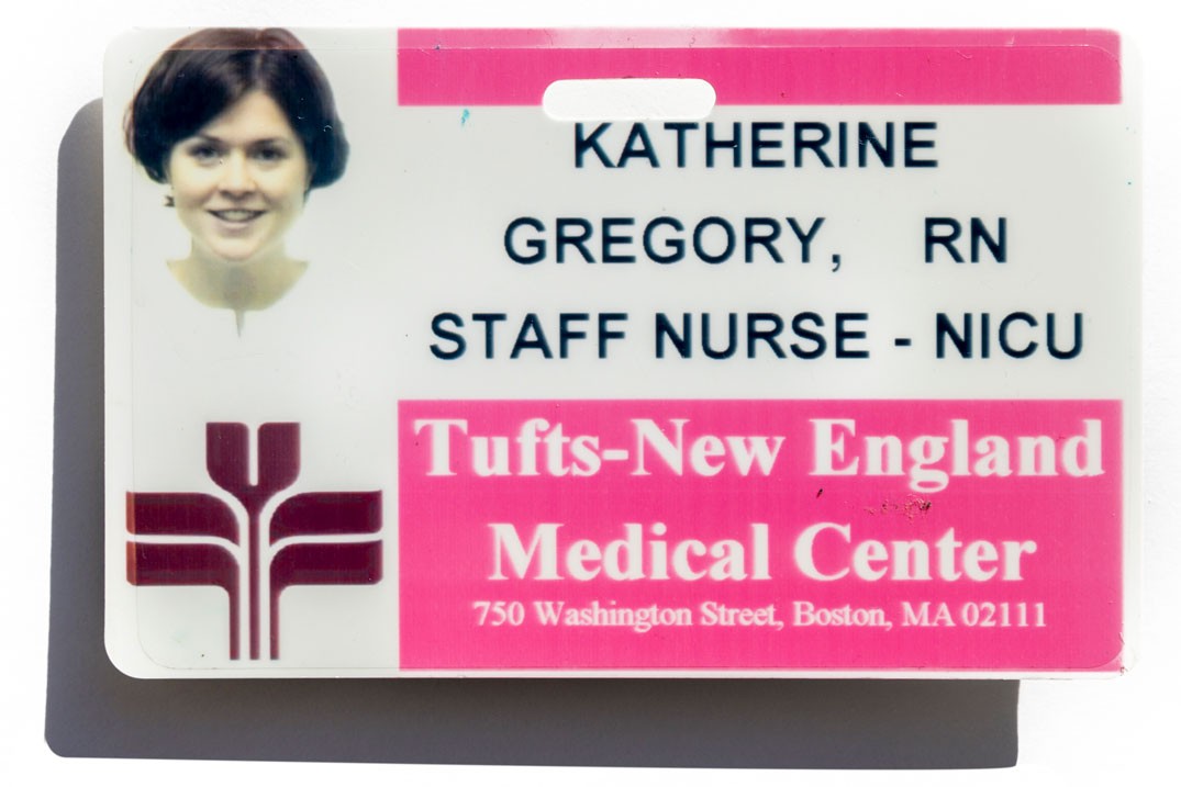 Tufts Medical Center ID badge for staff nurse Katherine Gregory
