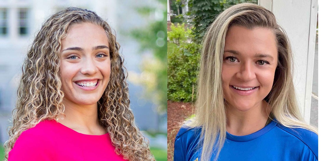 Krissy Italiano in a pink top and Christiana Roszik in a blue Boston Marathon top