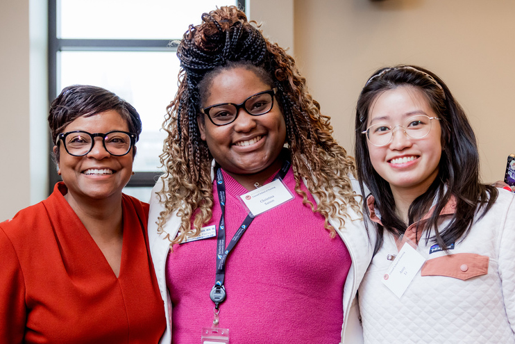March 27, 2024 -- Nurse, Navy veteran, and filmmaker Denetra Hampton was the Dr. Maureen P. McCausland Pinnacle Keynote Speaker at the Boston College Connell School of Nursing’s spring Pinnacle Lecture in the Yawkey Center Murray Room.