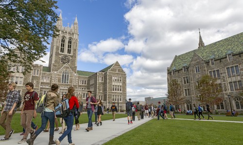 Students walking on Gasson Quad