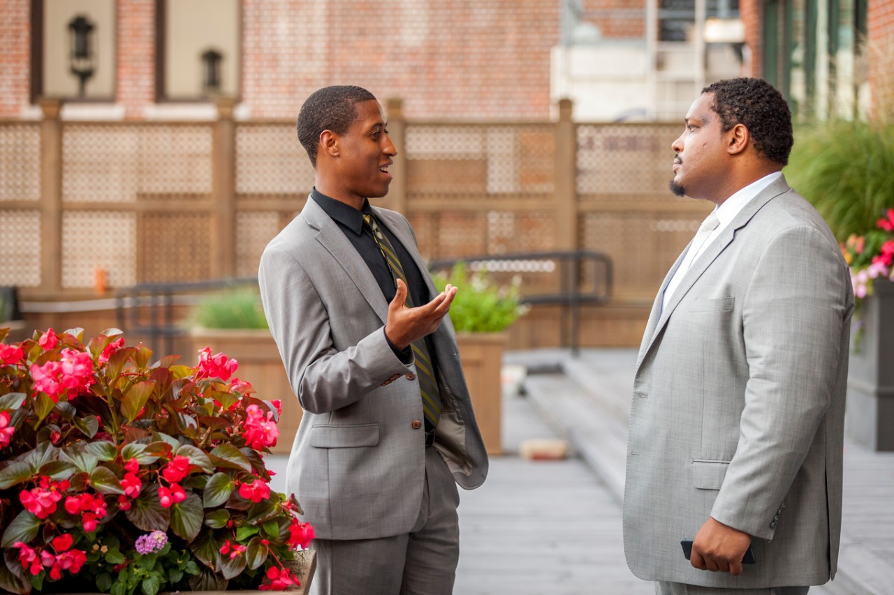 Two BC Law student in deep conversation during Ahana Retreat