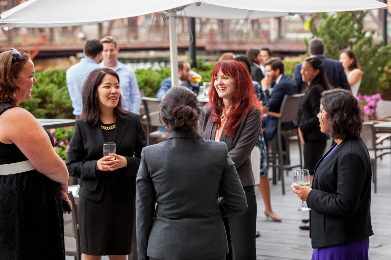 BC Law Students conversing outside during Ahana Retreat