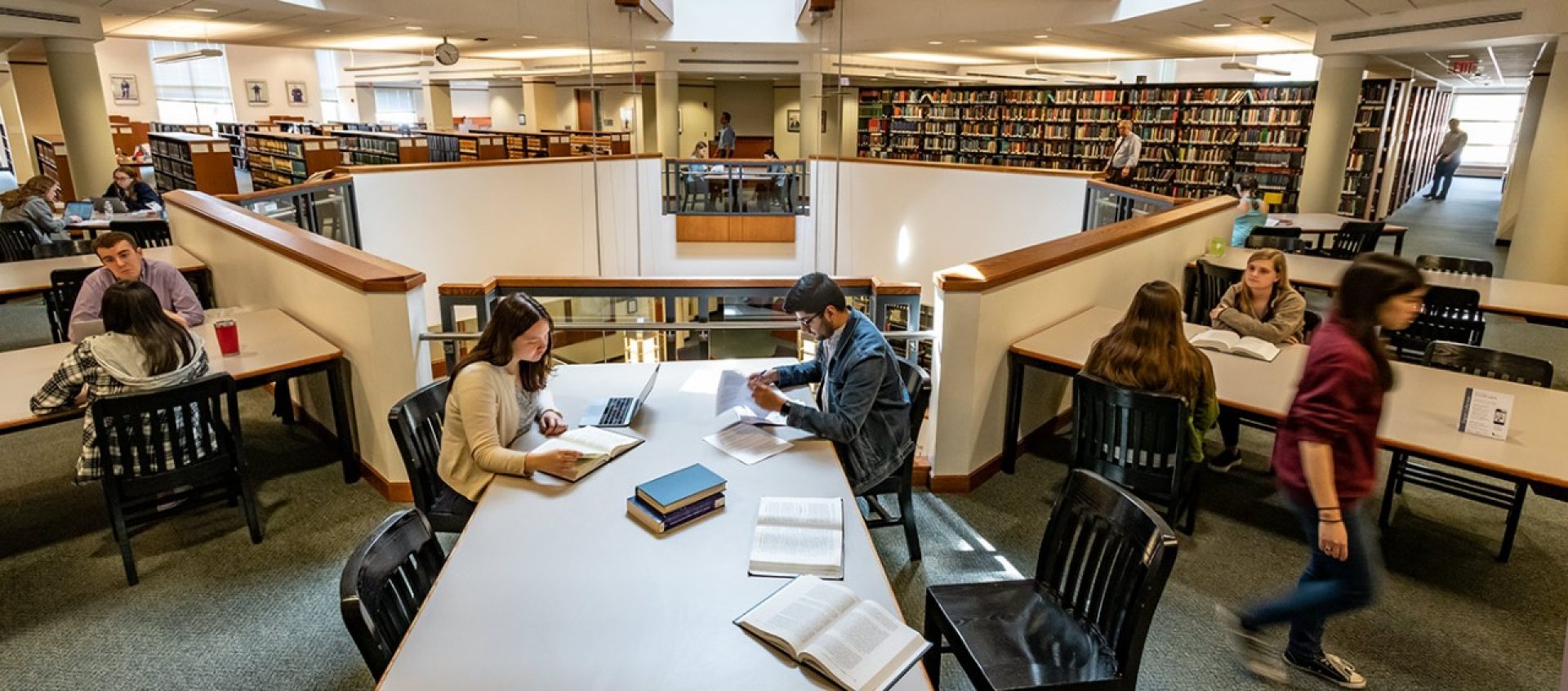 students in library