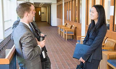 Student talking with advisors