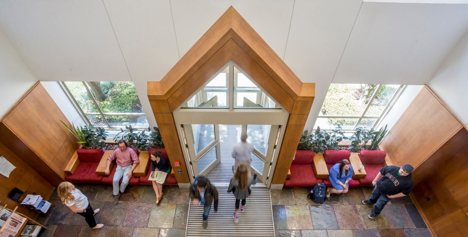 Students in the lobby of the Law Library