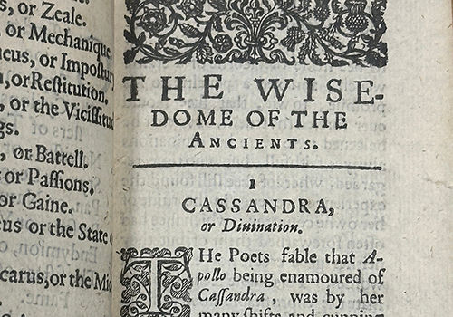 Francis Bacon, The Wisedome of the Ancients. London, 1619.