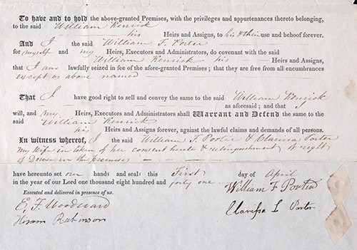 Deed of Newton Property from William and Clarissa Porter to William Kenrick. Newton, MA, 1841. #0008