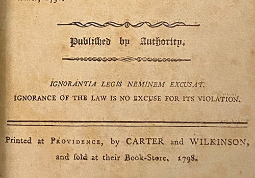 The Public Laws of the State of Rhode Island and Providence Plantations. Providence, 1798.
