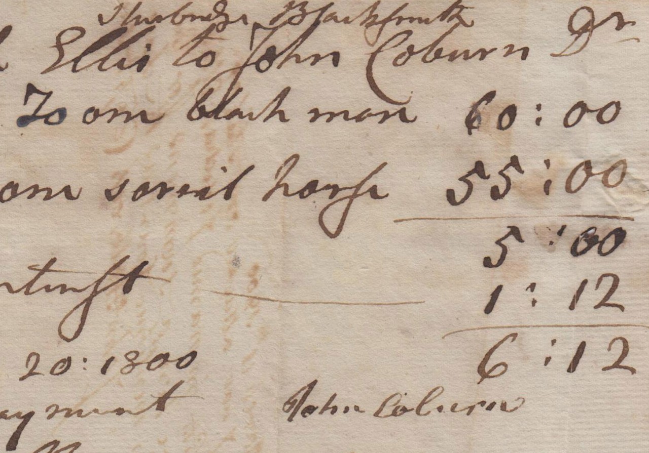 Statement of Account between Jedidiah Ellis, Sturbridge Blacksmith, and John Coburn. Sturbridge, MA, 1796-1800.