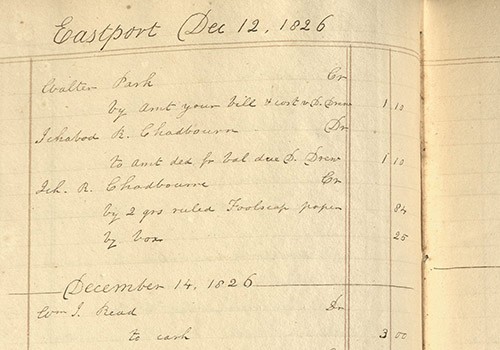 Account Book of William Jeffrey Read. Eastport, Maine, 1826-27. 