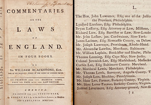 William Blackstone, Commentaries on the Laws of England. Philadelphia: Robert Bell, 1771.