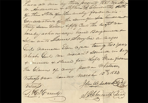 Bill of Sale for an Enslaved Woman Named Elen. Kentucky, 1833.