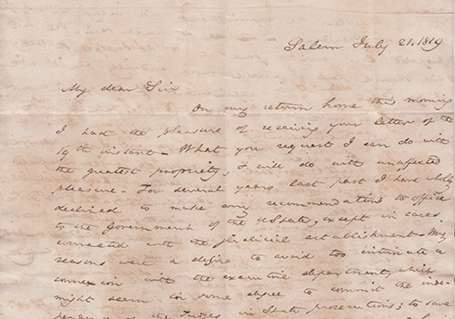 Joseph Story letter to William Tudor. Salem, 1819.