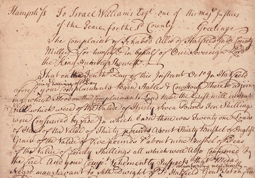 Ichabod Allis Complaint against Medad Negro. Hatfield, Mass., 1746-47.