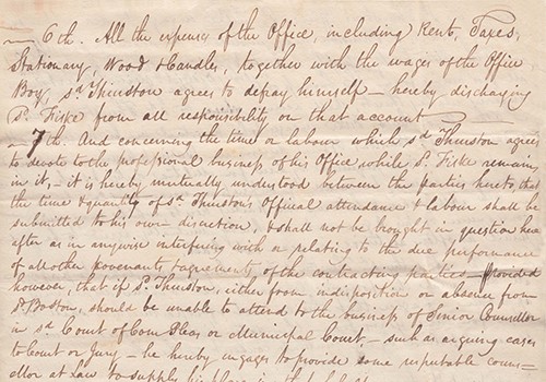 Page 3 of Agreement between William Thurston and John M. Fiske. [Boston], 1819-1821.