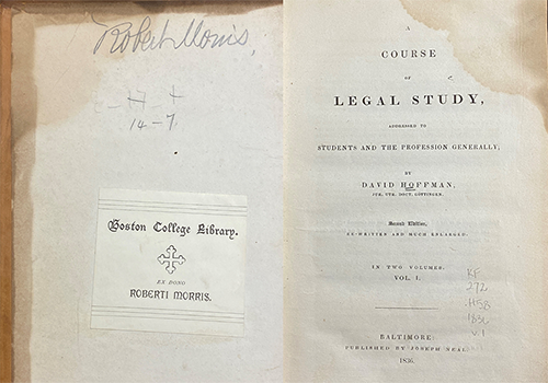 David Hoffman, A Course of Legal Study. Boston, 1836. 