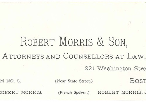 Business card, Robert Morris & Son, Attorneys and Counsellors at Law