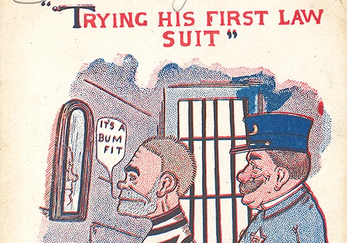 “Trying His First Law Suit.” Postmark 1908.