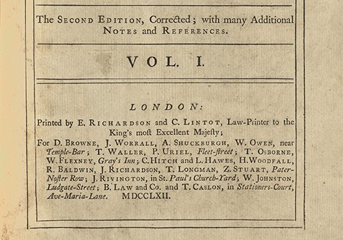 Matthew Bacon, A New Abridgment of the Law. London: Printed by E. Richardson and C. Lintot, 1762. 