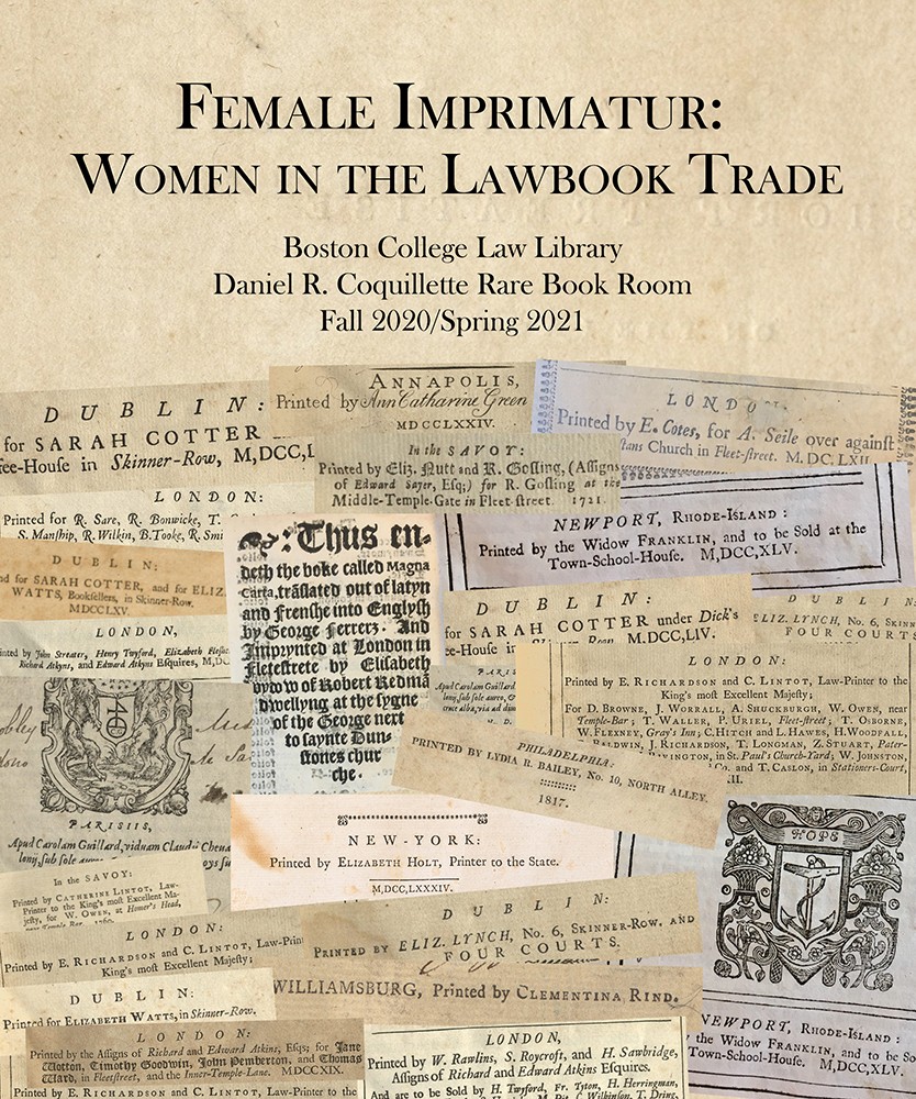 Female Imprimatur: Women in the Lawbook Trade Rare Book Room Exhibit Cover