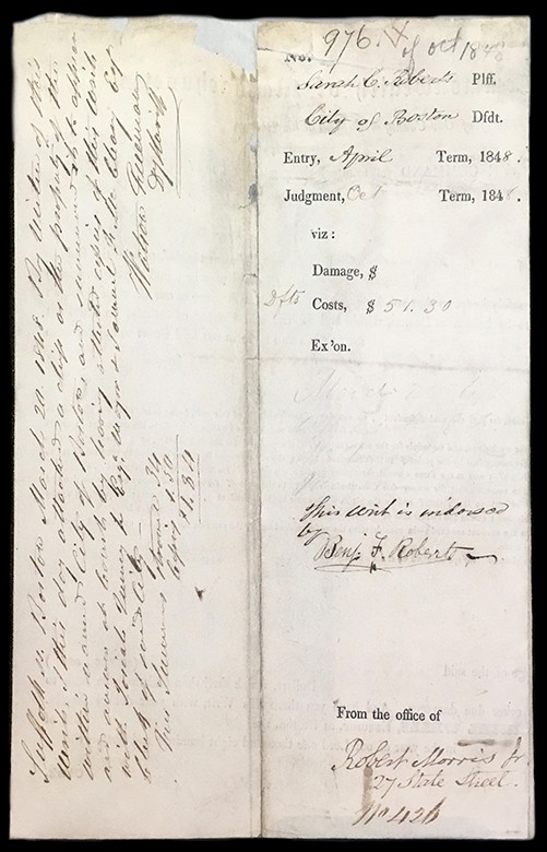 Writ signed by Robert Morris, initiating Roberts v. City of Boston