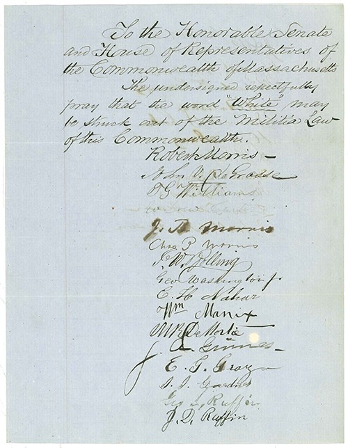 Petition to integrate the militia, signed by Robert Morris and others