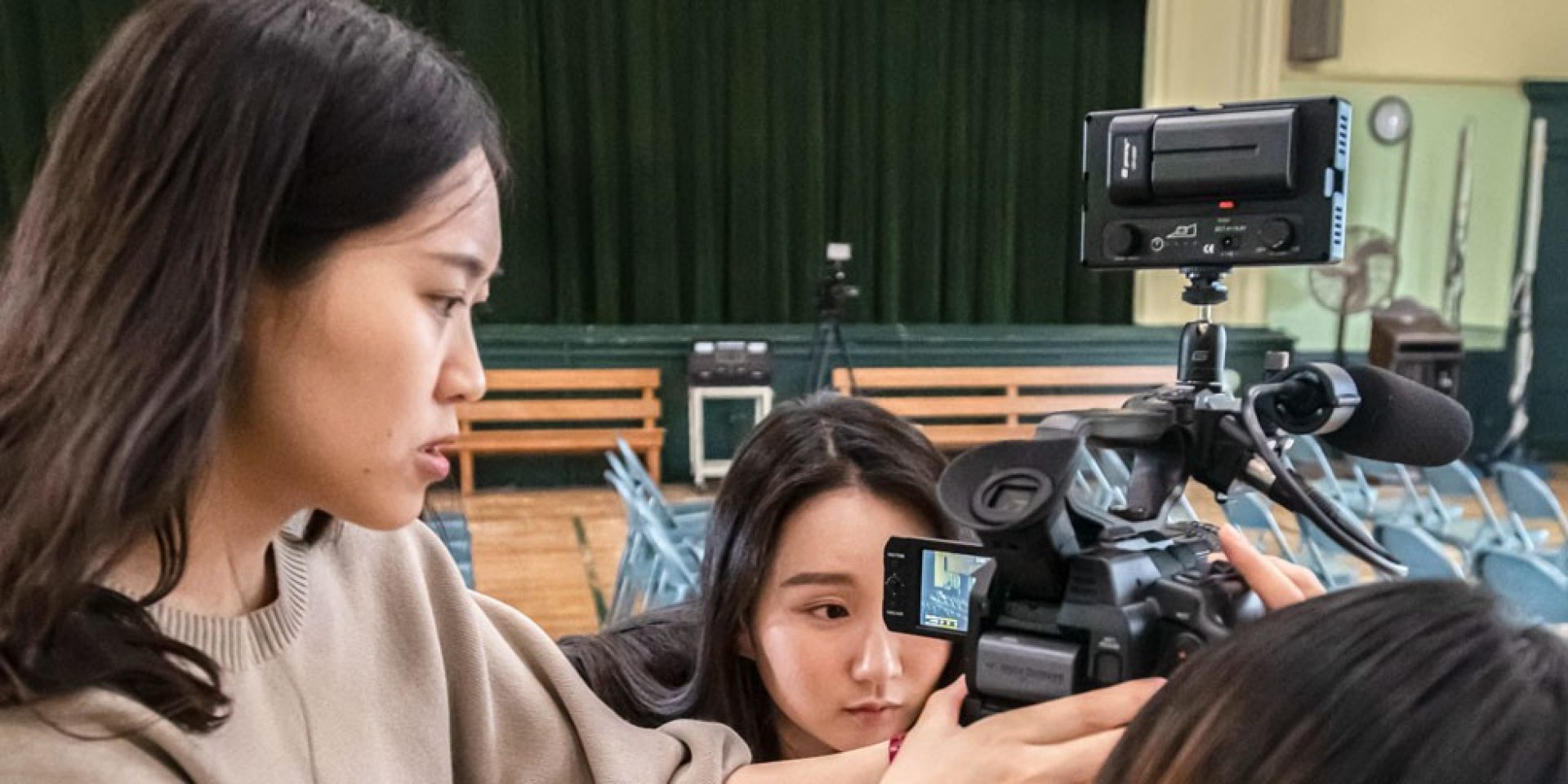 Students at St. Columbkille Partnership School setting up a video camera