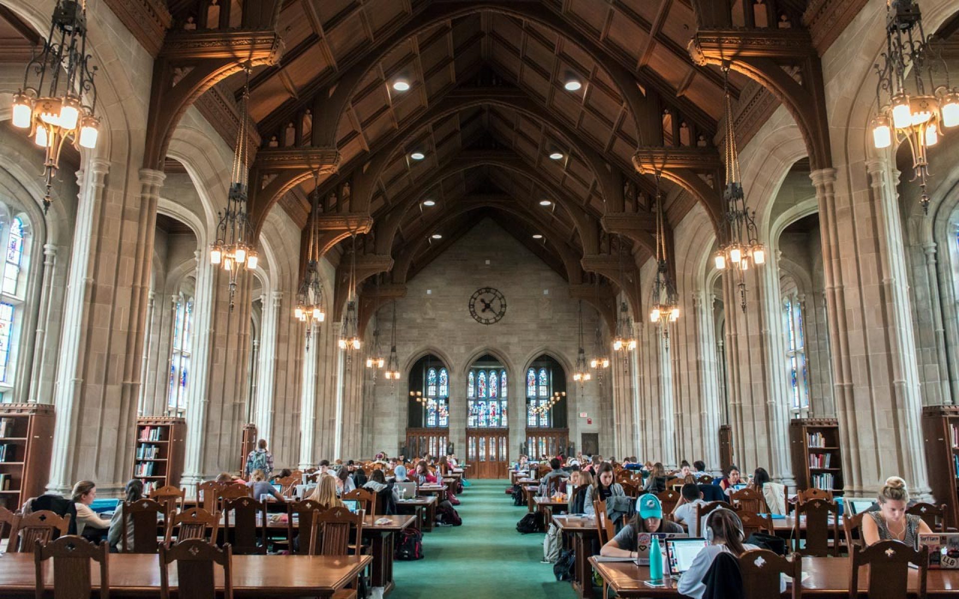 Students studying in Bapst Library