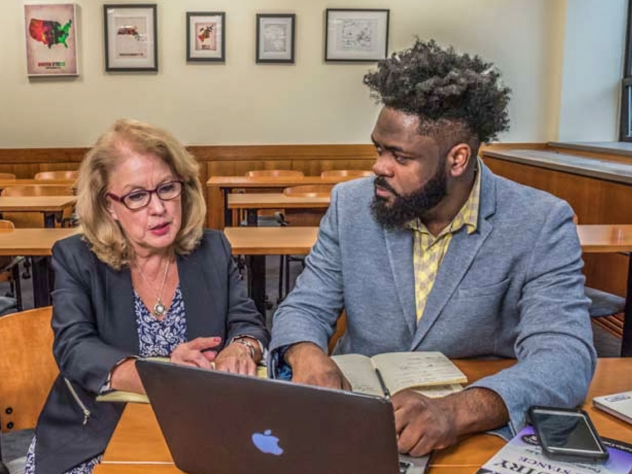 Cawthorne Professor Marilyn Cochran-Smith and doctoral student Shawn Savage
