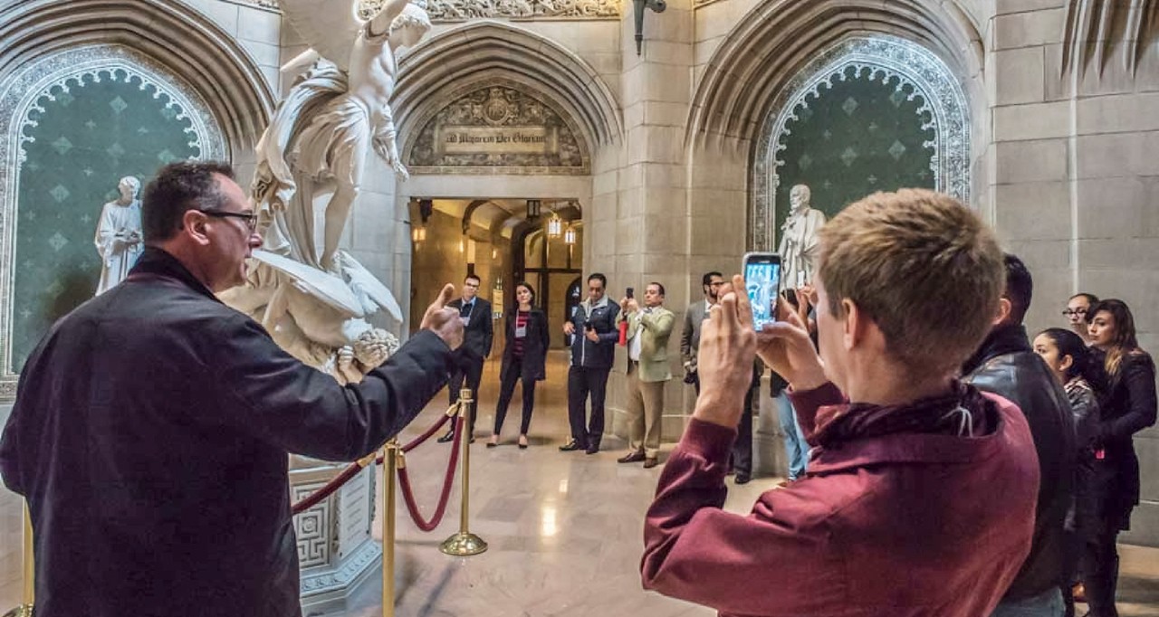 Michael James leads University of Guadalajara administrators on tour of Boston College