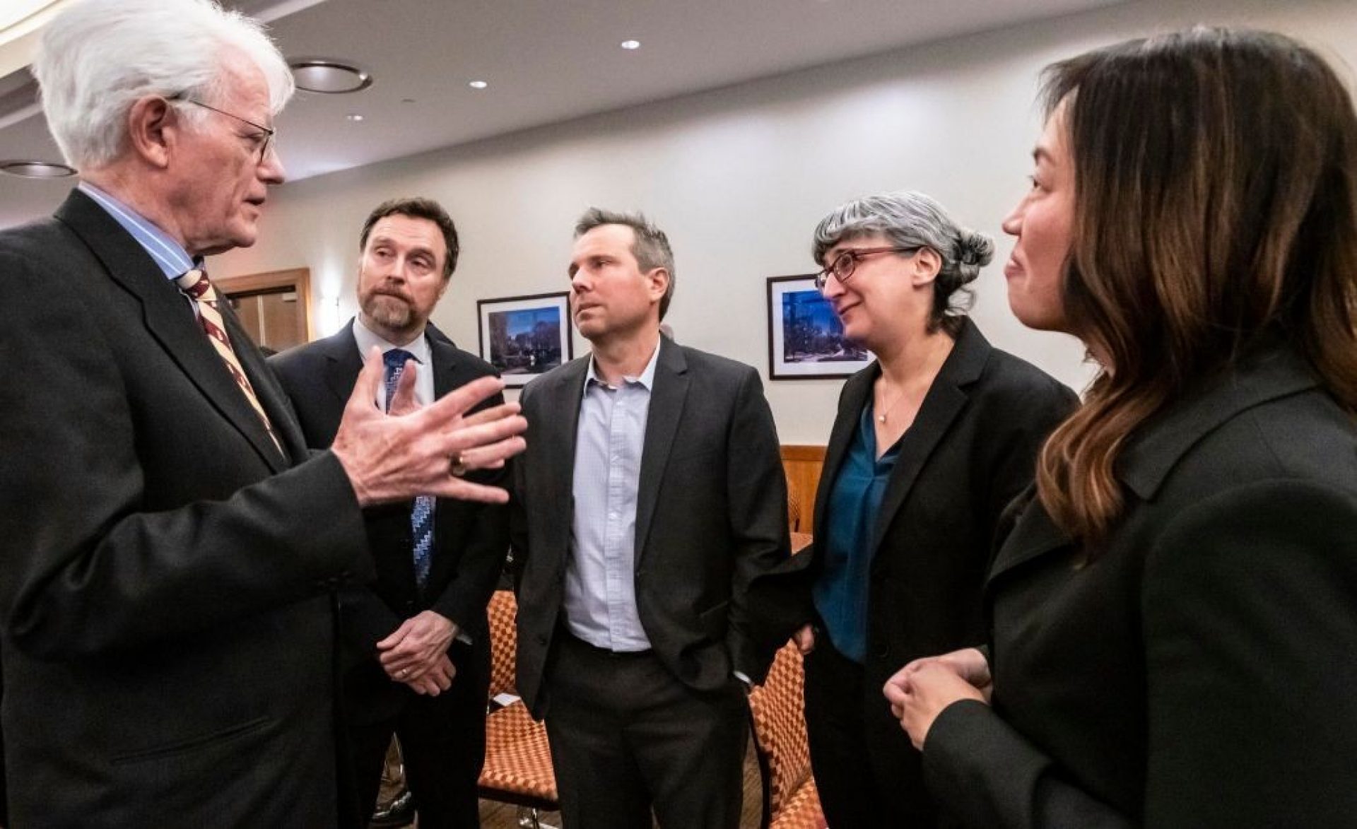 Dean Stanton Wortham with faculty members Belle Liang, Eric Dearing, and Rebecca Lowenhaupt